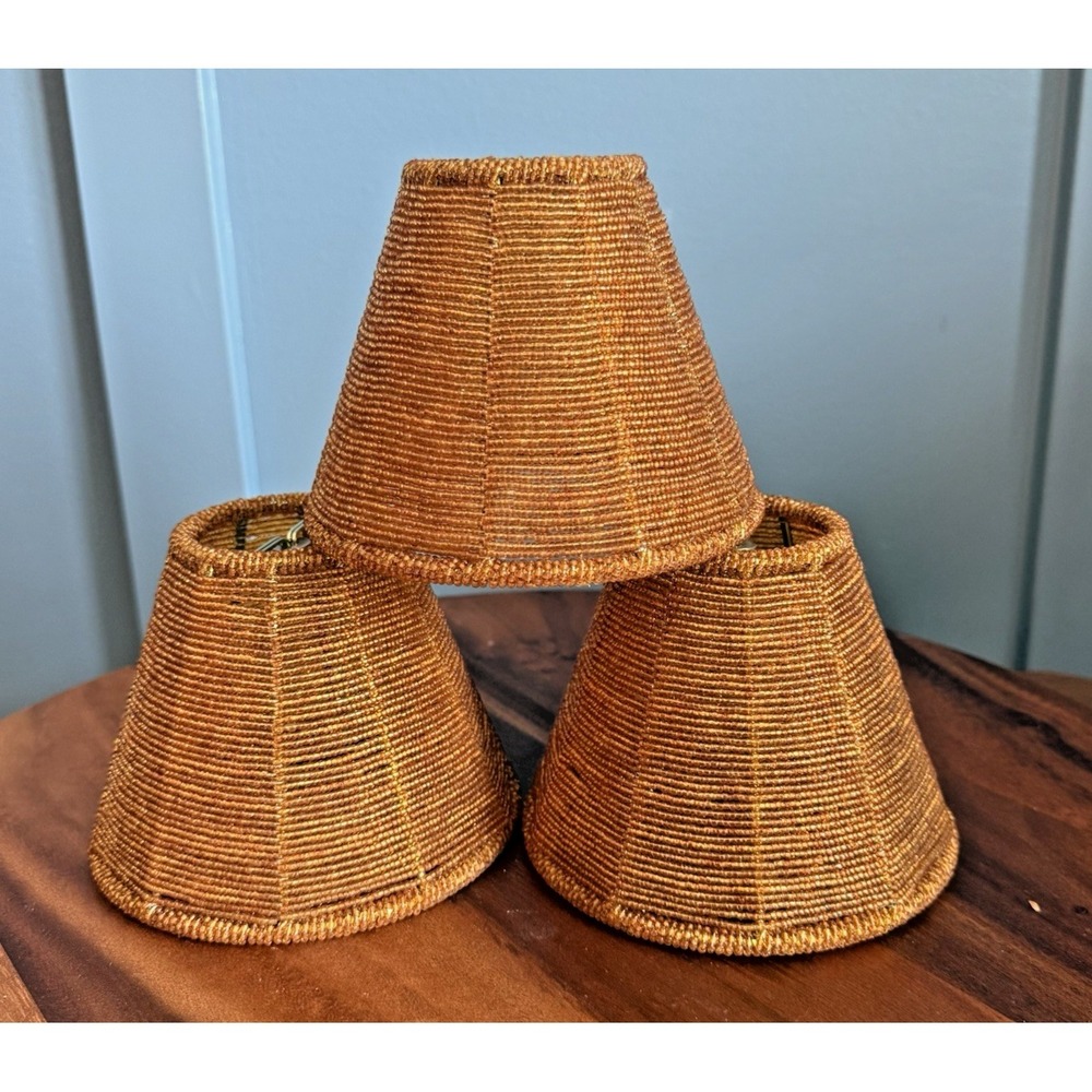 Vintage Amber Beaded Clip-On Lampshades Set of 3 Iridescent Mini Shades